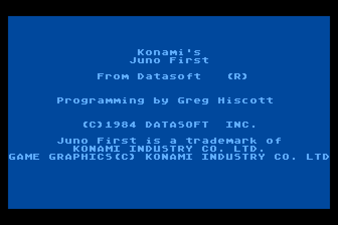 Juno First Atari 8-bit Screenshot: Loading screen.