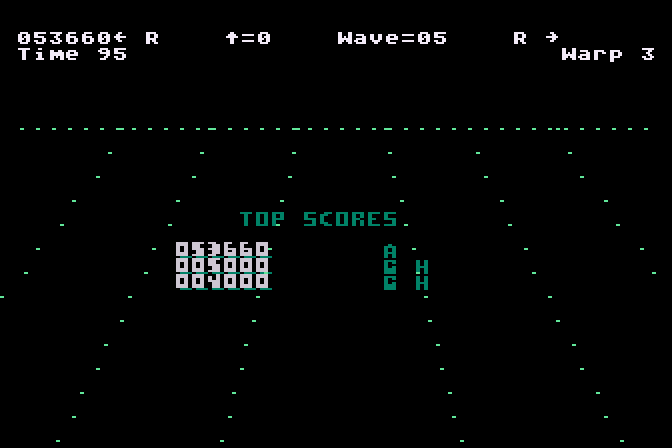 Juno First Atari 8-bit Screenshot: Game over, here are the high scores...