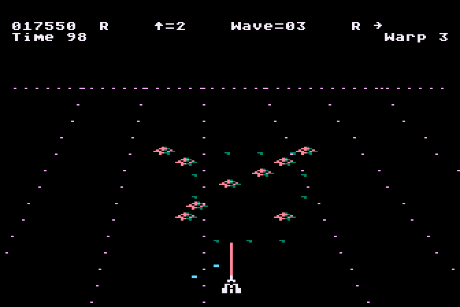Juno First Atari 8-bit Screenshot: New enemy formations appear...