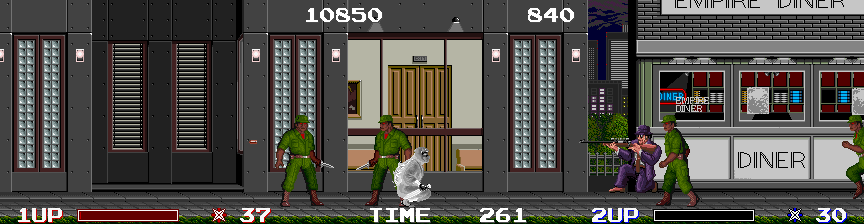 Ninja Warriors, The Arcade Screenshot: I've been shot! Things are getting tougher...