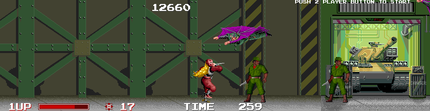 Ninja Warriors, The Arcade Screenshot: These guys can fly a short distance!