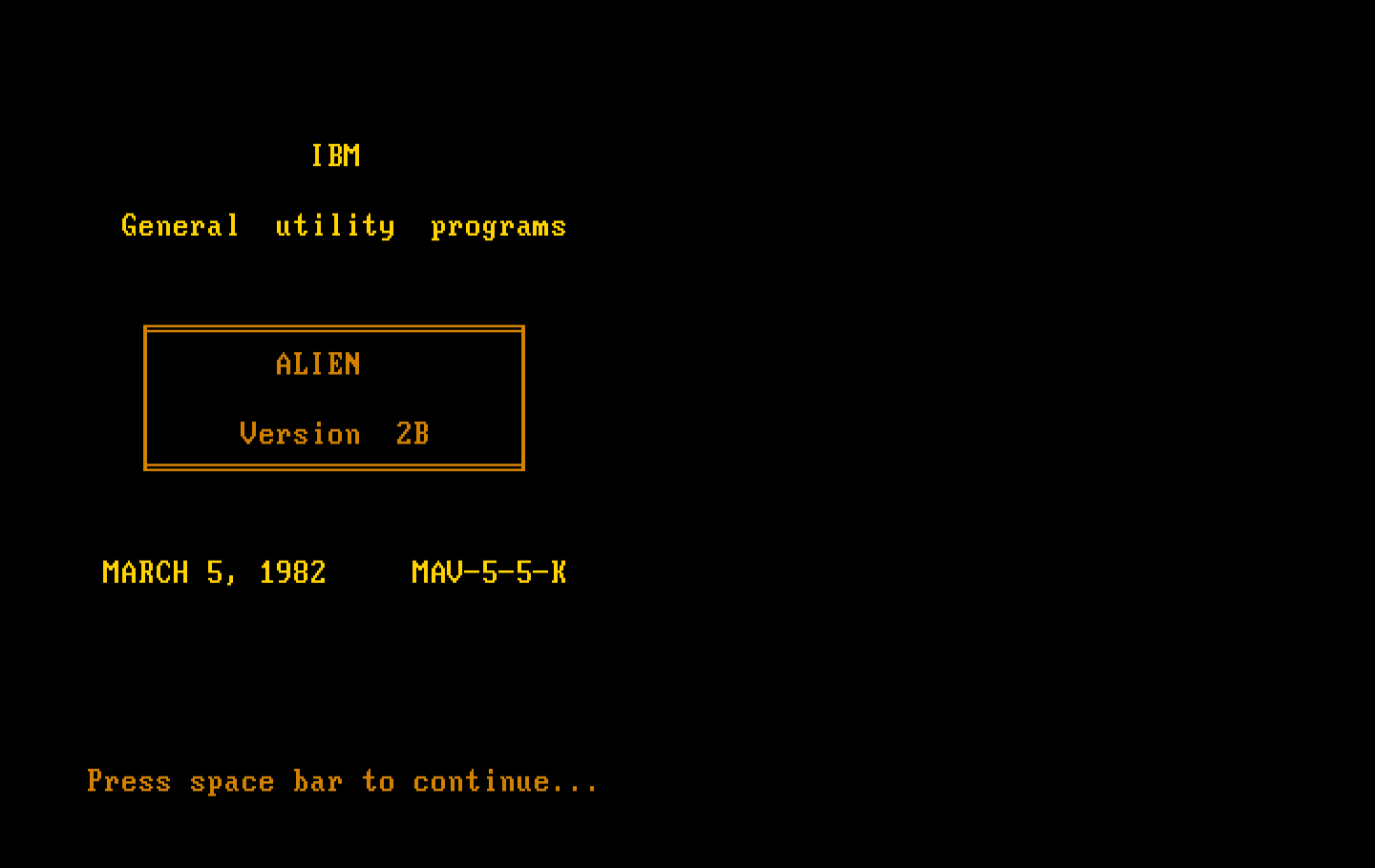 Alien IBM PC/Compatibles Screenshot: Title screen