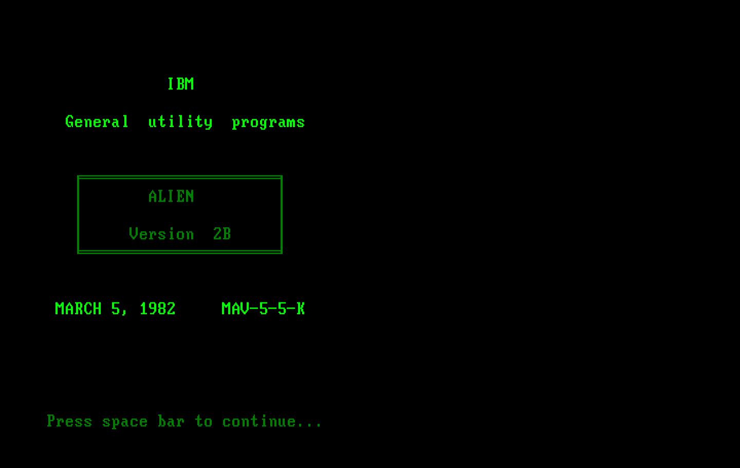 Alien IBM PC/Compatibles Screenshot: Title screen