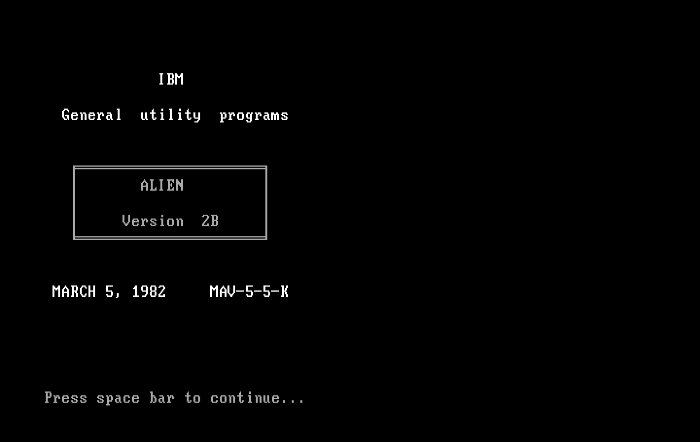 Alien IBM PC/Compatibles Screenshot: Title screen