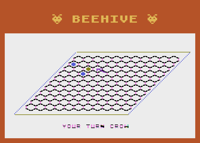 Beehive Atari 8-bit Screenshot: A different border color is used for each player...