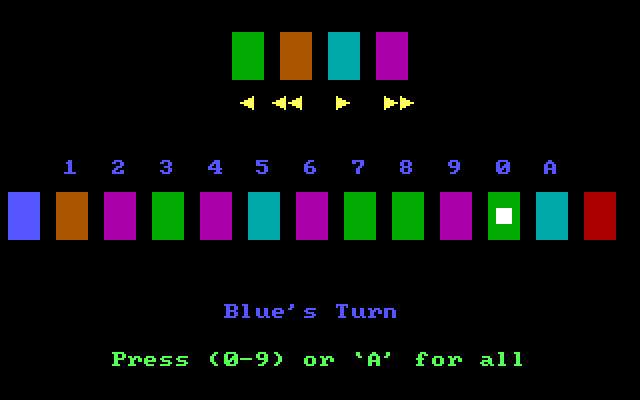 Tug-A-War IBM PC/Compatibles Screenshot: Red player is close to winning now...