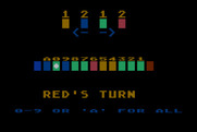 Tug-A-War for Atari 8-bit - Blue has almost won...but it's Red's turn now.