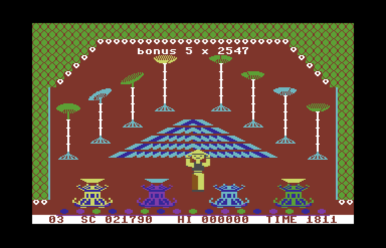 Chinese Juggler Commodore 64 Screenshot: This level is now completed!