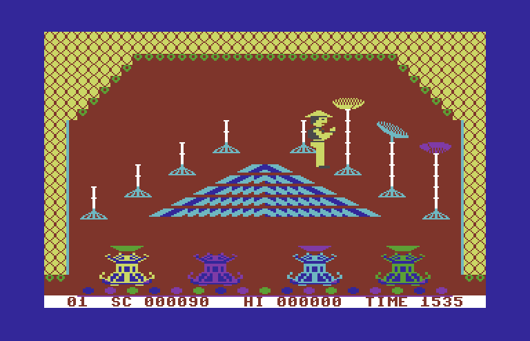 Chinese Juggler Commodore 64 Screenshot: I have a few plates spinning now...