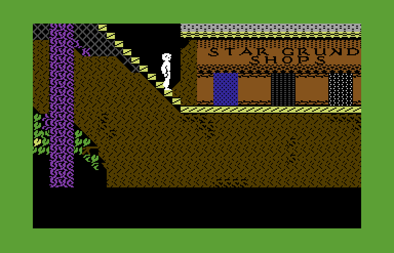 Below the Root Commodore 64 Screenshot: Outside some shops...