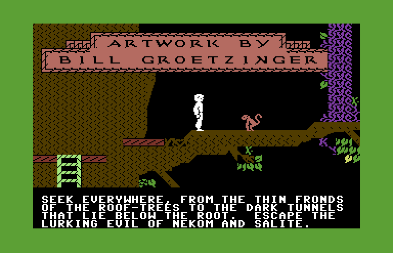 Below the Root Commodore 64 Screenshot: Game credits and demo continued.