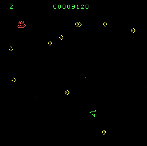 Astro-Dodge IBM PC/Compatibles Screenshot: Watch out for that red alien!