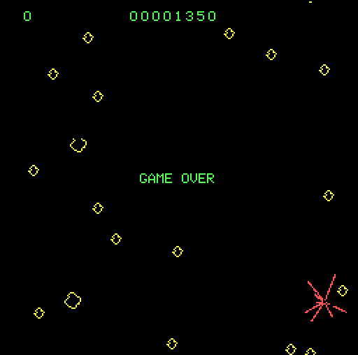 Astro-Dodge IBM PC/Compatibles Screenshot: Game over.
