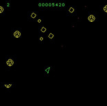 Astro-Dodge for IBM PC/Compatibles - Asteroids split into smaller pieces when you shoot them.