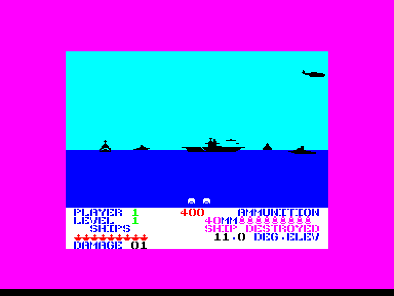 Beach-Head Enterprise Screenshot: I've been hit! The screen flashes different colors...