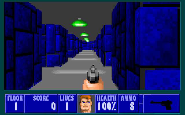 Wolfenstein 3D IBM PC/Compatibles Screenshot: A long hallway, with lots of places for enemies to hide...
