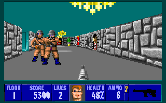 Wolfenstein 3D IBM PC/Compatibles Screenshot: Another well guarded hallway...