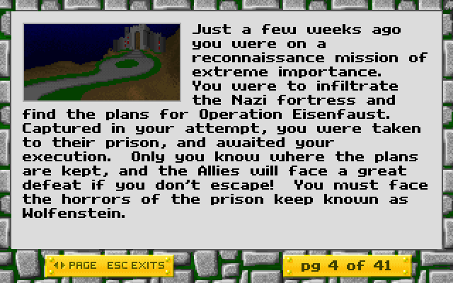 Wolfenstein 3D IBM PC/Compatibles Screenshot: One of several story screens...