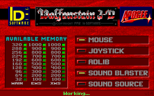Wolfenstein 3D IBM PC/Compatibles Screenshot: Starting screen / setup.