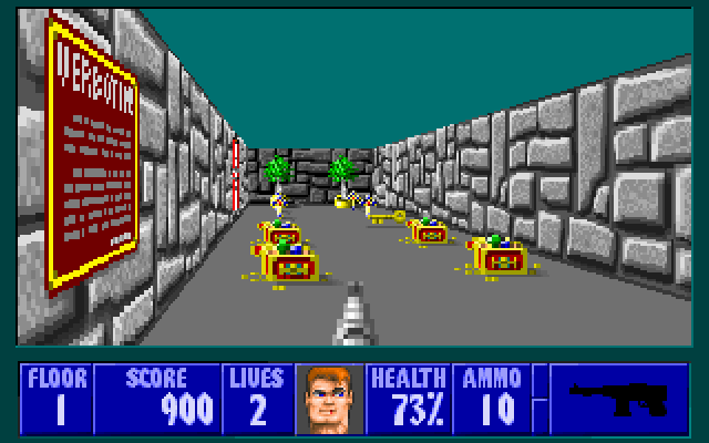 Wolfenstein 3D IBM PC/Compatibles Screenshot: This room is relatively safe, and has a lot of treasure...