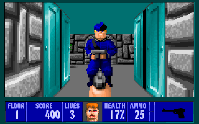 Wolfenstein 3D IBM PC/Compatibles Screenshot: Yikes, an ambush behind this door!