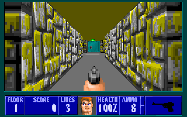Wolfenstein 3D IBM PC/Compatibles Screenshot: A long hallway at the start of Episode II.