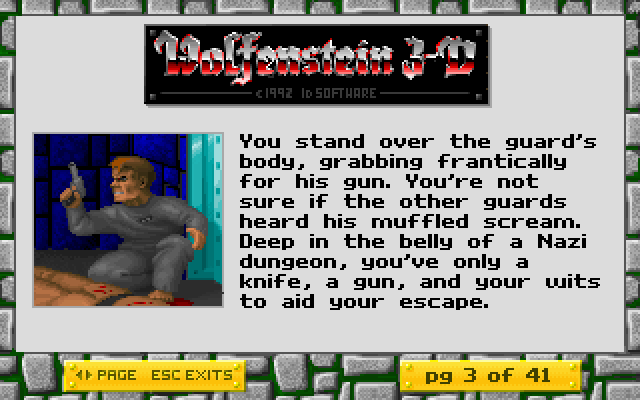 Wolfenstein 3D IBM PC/Compatibles Screenshot: The story so far...