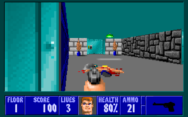 Wolfenstein 3D IBM PC/Compatibles Screenshot: Enemy down! I'll continue my escape...