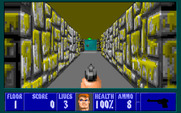 Wolfenstein 3D for IBM PC/Compatibles - A long hallway at the start of Episode II.