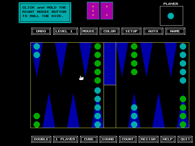 World Champion Backgammon IBM PC/Compatibles Screenshot: Game start.