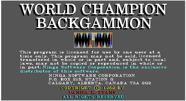 World Champion Backgammon IBM PC/Compatibles Screenshot: Title screen.
