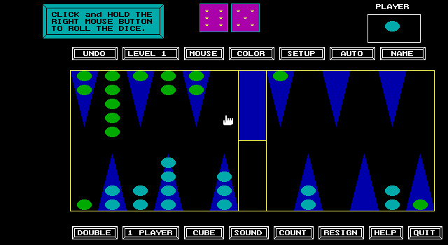World Champion Backgammon IBM PC/Compatibles Screenshot: Player start...