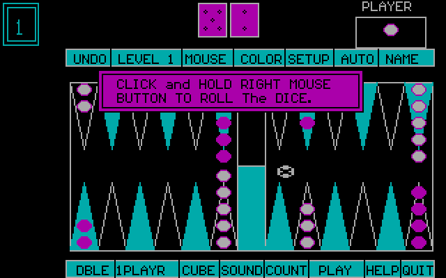 World Champion Backgammon IBM PC/Compatibles Screenshot: Prepare to roll the dice...