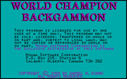 World Champion Backgammon for IBM PC/Compatibles - Title screen.