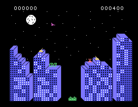 Zero Zone TI-99/4A Screenshot: Here comes a quick plane, shoot it before it's out of range!