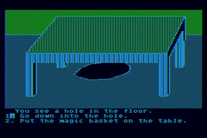Dragon's Keep Atari 8-bit Screenshot: There's a hole under this table!