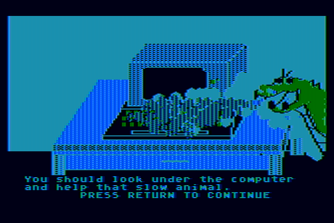 Dragon's Keep Atari 8-bit Screenshot: I found a computer!