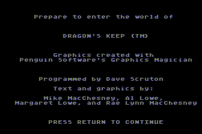 Dragon's Keep Atari 8-bit Screenshot: Copyright screen.