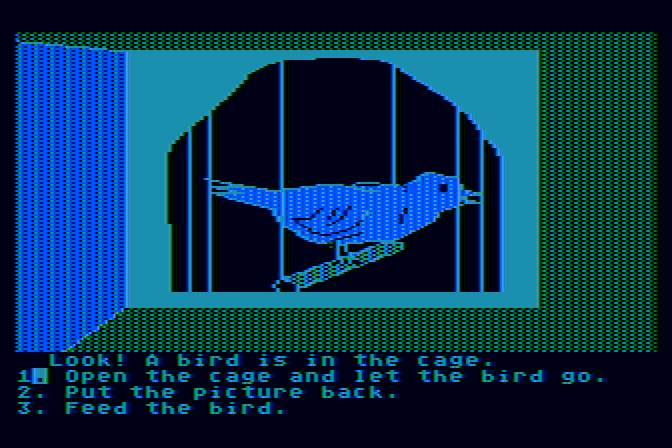 Dragon's Keep Atari 8-bit Screenshot: This bird could use some help...