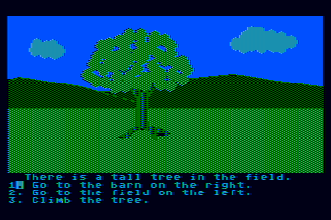 Dragon's Keep Atari 8-bit Screenshot: A tree in a field...