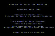 Dragon's Keep for Atari 8-bit - Copyright screen.