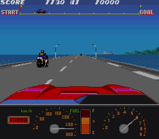 Konami GT Arcade Screenshot: Motorcycles sometimes get in the way...