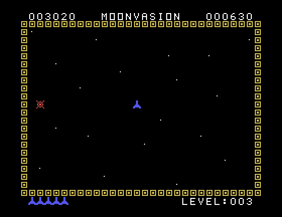 Moonvasion TI-99/4A Screenshot: Quick, shoot the opponent before you are shot!