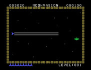 Moonvasion for TI-99/4A - Firing at the saucer...looks like I missed again!