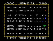Moonvasion for TI-99/4A - Title screen and game options.