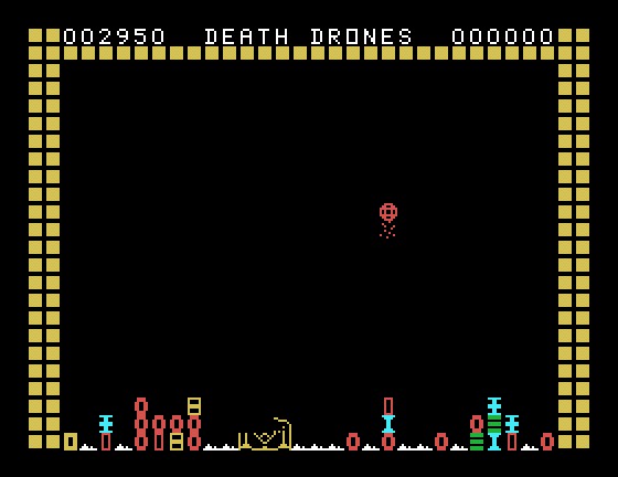 Death Drones TI-99/4A Screenshot: Crash! I was hit by the death drone!