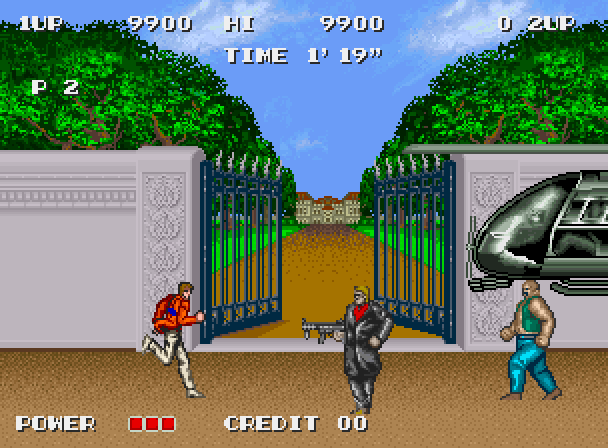 S.P.Y. Special Project Y Arcade Screenshot: My opponent has a machine gun, that doesn't seem fair!