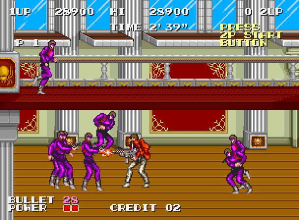 S.P.Y. Special Project Y Arcade Screenshot: Pick up weapons to attack opponents...
