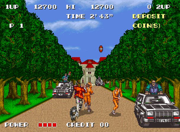 S.P.Y. Special Project Y Arcade Screenshot: Running towards that building in the distance...