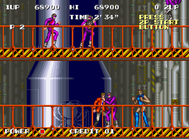 S.P.Y. Special Project Y Arcade Screenshot: An enemy caught me on this side scrolling stage...